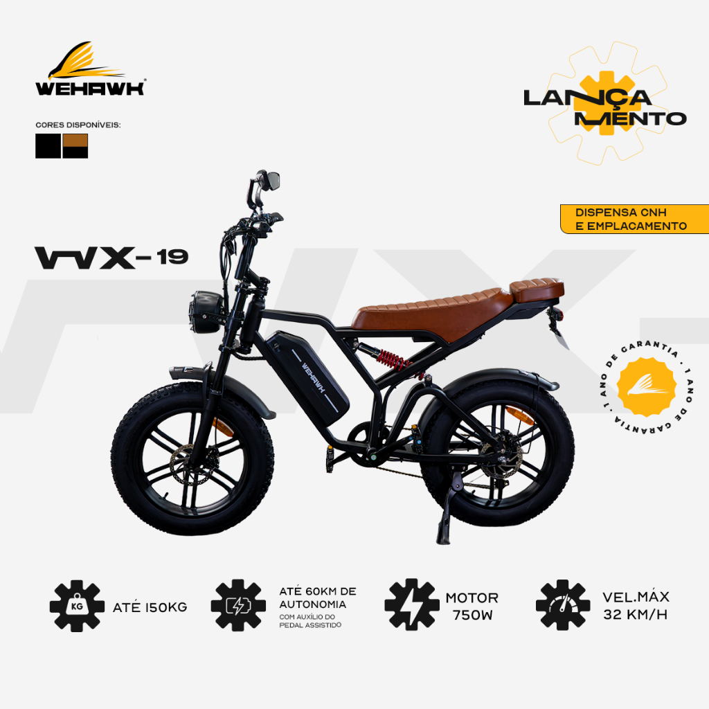 Bicicleta Elétrica 750W Wehawk Bicicleta Elétrica 48v 15Ah Bateria de Lítio Pre Montada E-bike