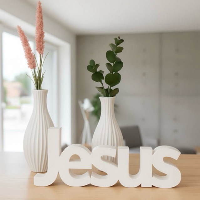 Decoração Letreiro Jesus e Vasos Mesa - 3D