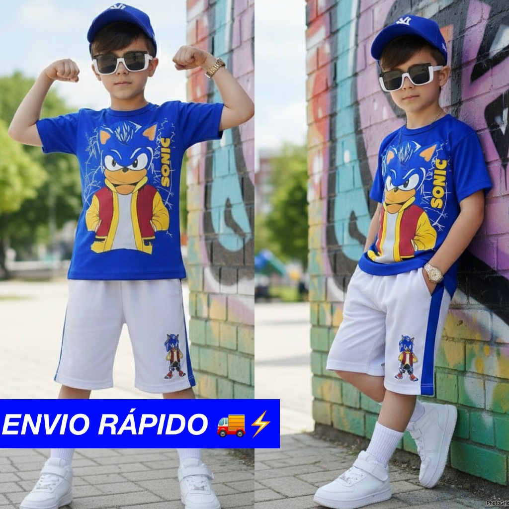 Conjunto Infantil Masculino Sonic Verão Camiseta + Short Dry Fit e Confortável 4 a 10 Anos em Oferta na Shopee