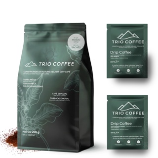 Trio Coffee Kit Café Especial Moído 250g + 2 Sachês Drip Coffee Individual com válvula e zip lock em Oferta na Shopee