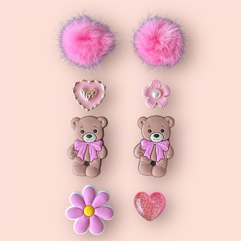 Kit pins para babuche pingente charm ursinho pompom rosa coração fofo em Oferta na Shopee