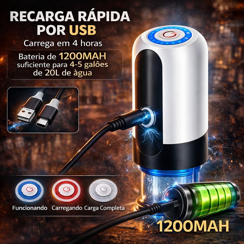Bomba Elétrica Para Galão De Água Universal com Carregamento USB Galão Garrafão De Água em Oferta na Shopee