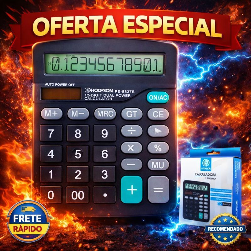 Calculadora 12 Dígitos Grande e Função Raiz Quadrada Apagar Memória Automática em Oferta na Shopee