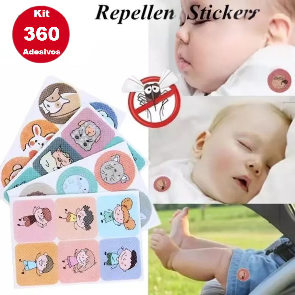 Imagem Kit 360 Adesivos Repelentes de Mosquito Infantil Não Tóxico 72h Proteção Insetos