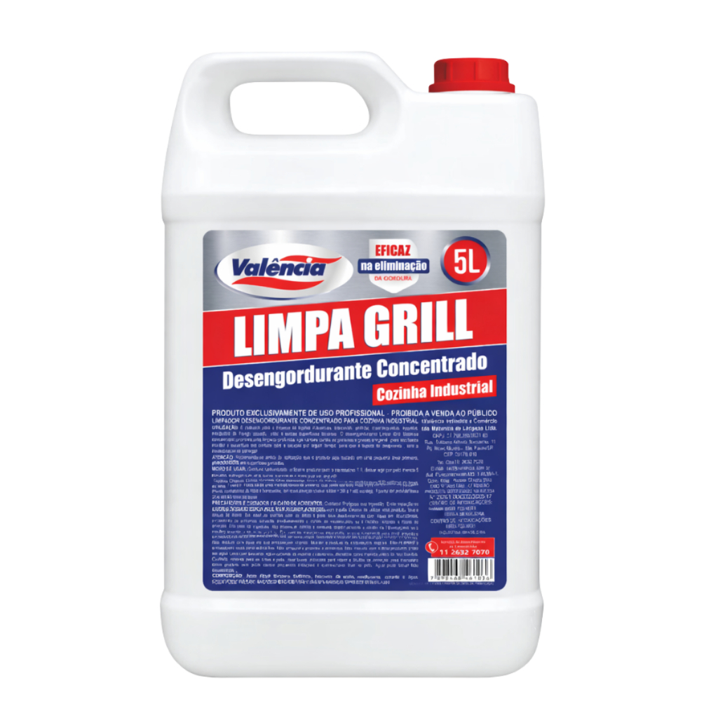 Limpa Grill Valência 5L Desengordurante Concentrado Profissional Grelhas Chapas Cozinha Industrial Alto Poder Limpeza