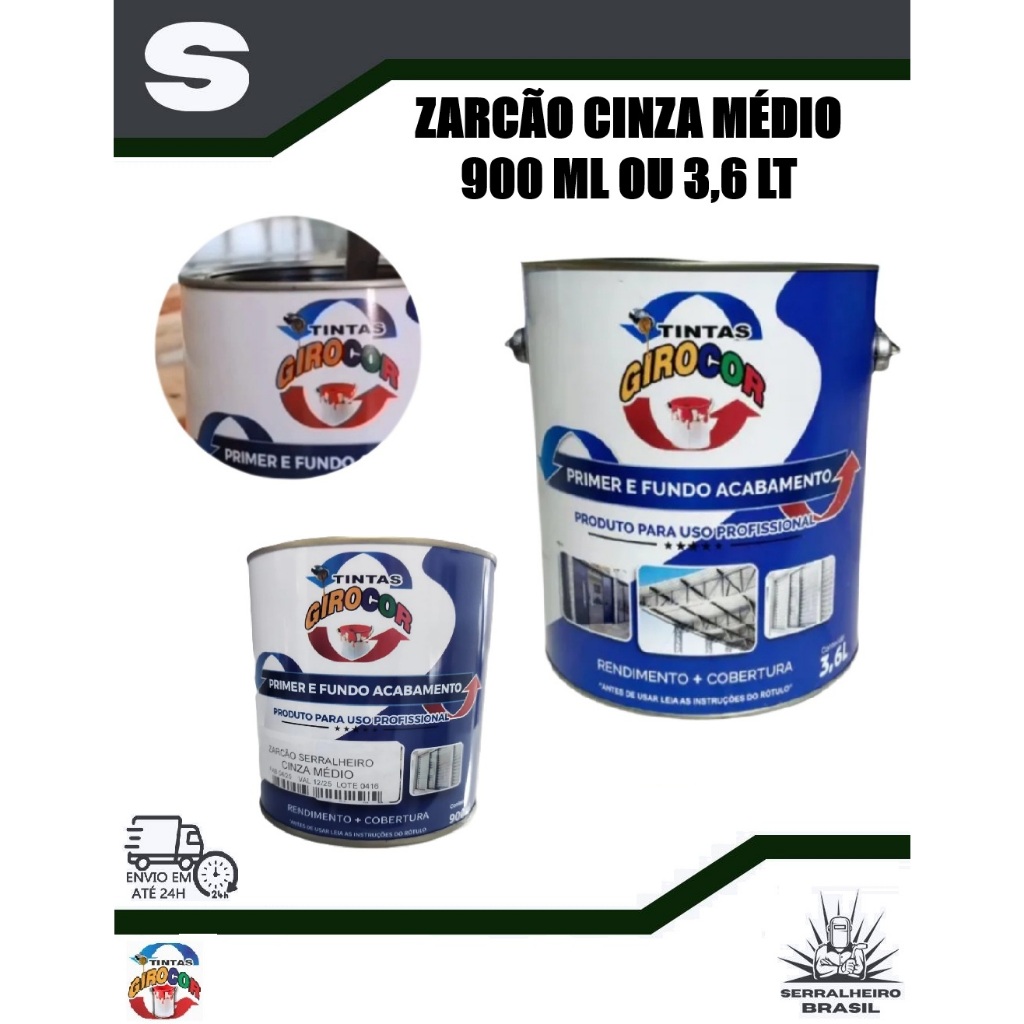 Zarcão Primer Cinza Médio 900ml e 3,6L – Fundo Anticorrosivo para Ferro e Aço com  alta performace