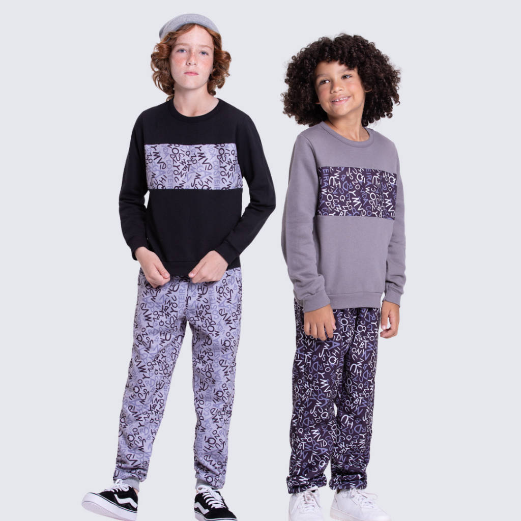 Conjunto Moletom Infantil Masculino Recorte Letrinhas