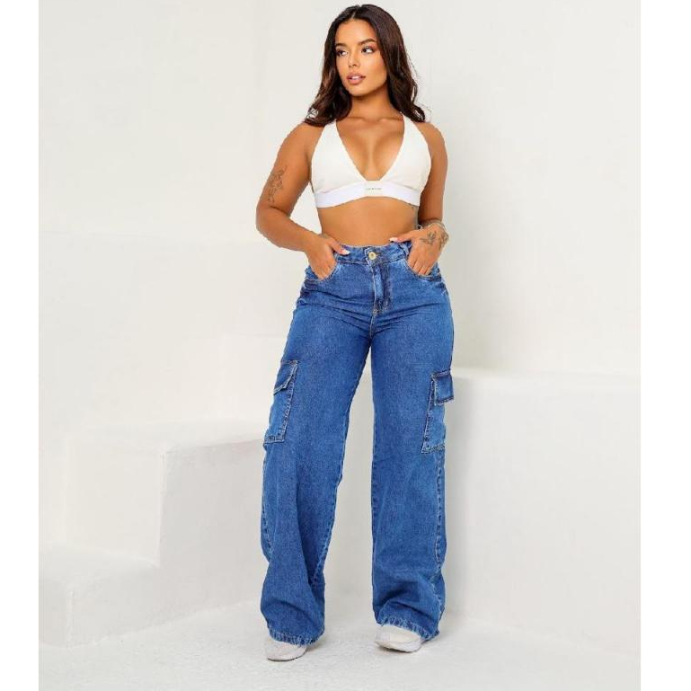 Calça Jeans Cargo Feminina Confortável Casual Versátil Tendência Elegante Moderna Festas Festa Linda em Oferta na Shopee