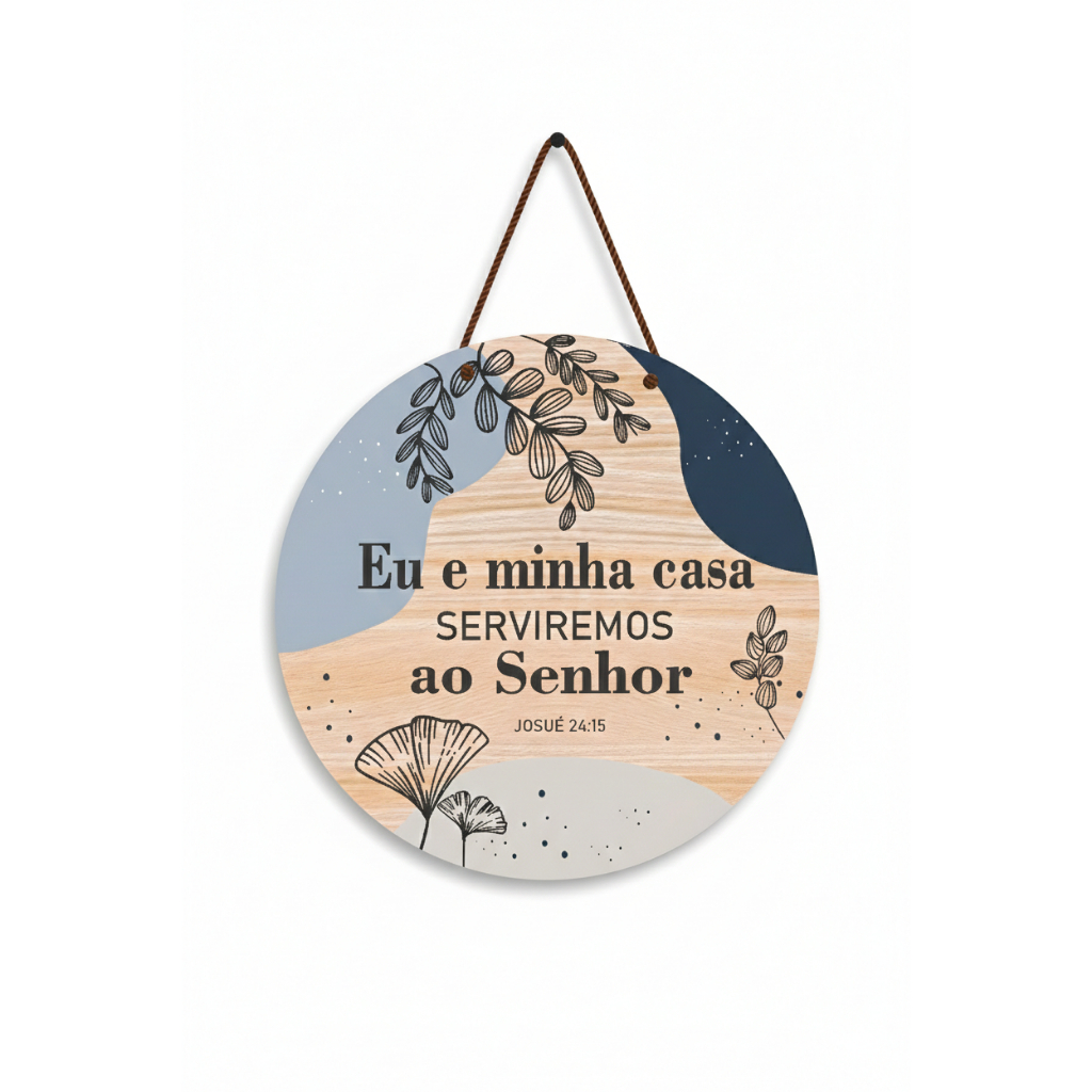 Placa de porta redonda MDF Eu e minha casa Serviremos Ao Senhor MDF casa e decoraçã portadecorativo quaro redondo cristã