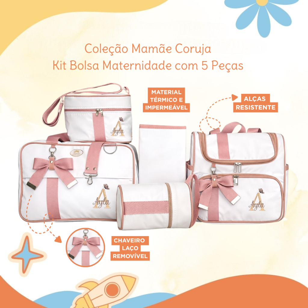 Kit Maternidade com 5 Peças Personalizado menina | Coleção Mamãe Coruja