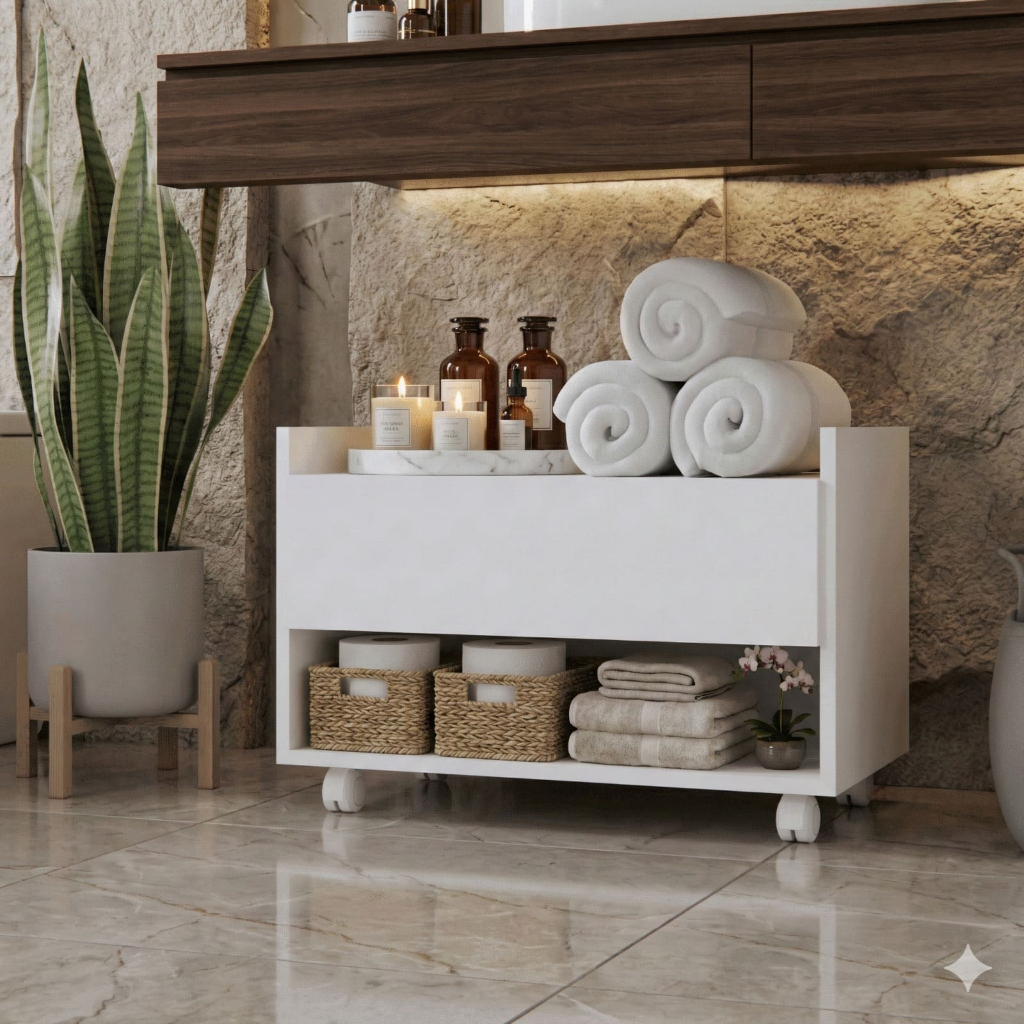 Gabinete de Apoio com Rodinhas e Gaveta para Organizar Banheiro em Oferta na Shopee