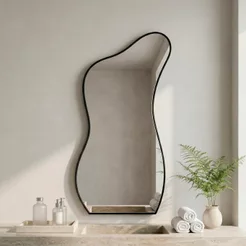 Espelho Orgânico Curves 110x60 com Borda em Couro Ecológico e Fixação de Parede para Sala Banheiro