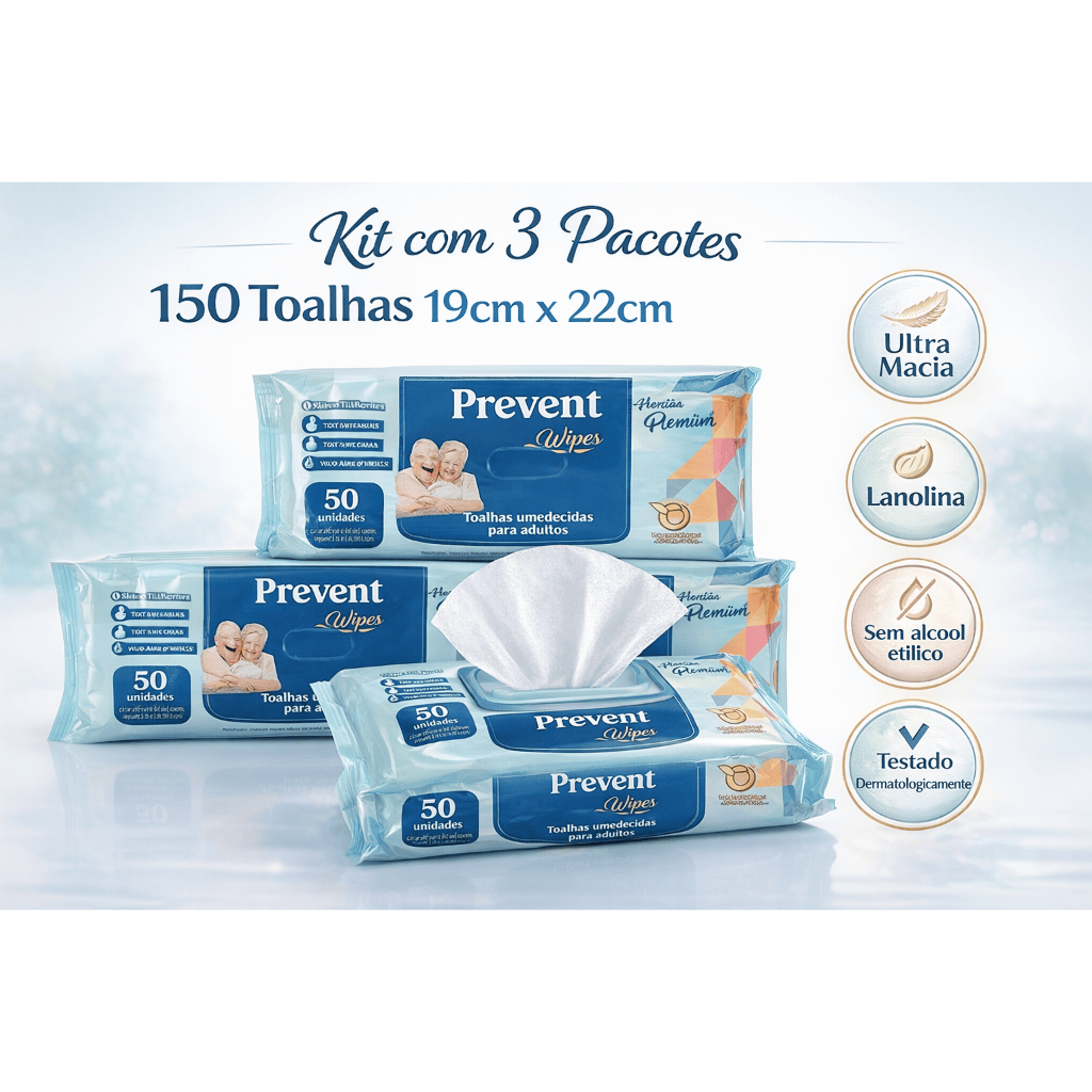 Kit 03 Pacotes Toalhas Umedecidas Geriátricas 19x22 Premium