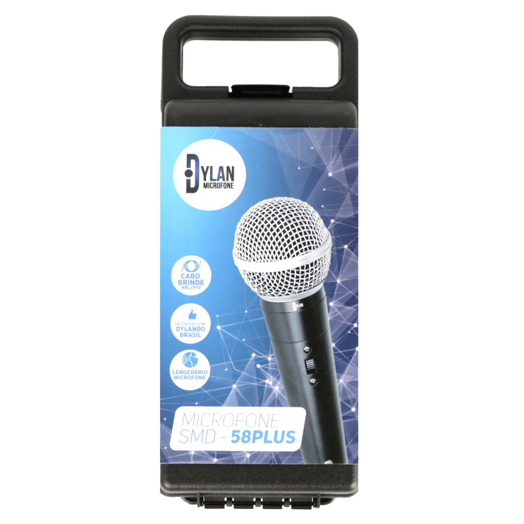 Microfone Dinâmico Dylan SMD-58 Plus Profissional com Fio e Case