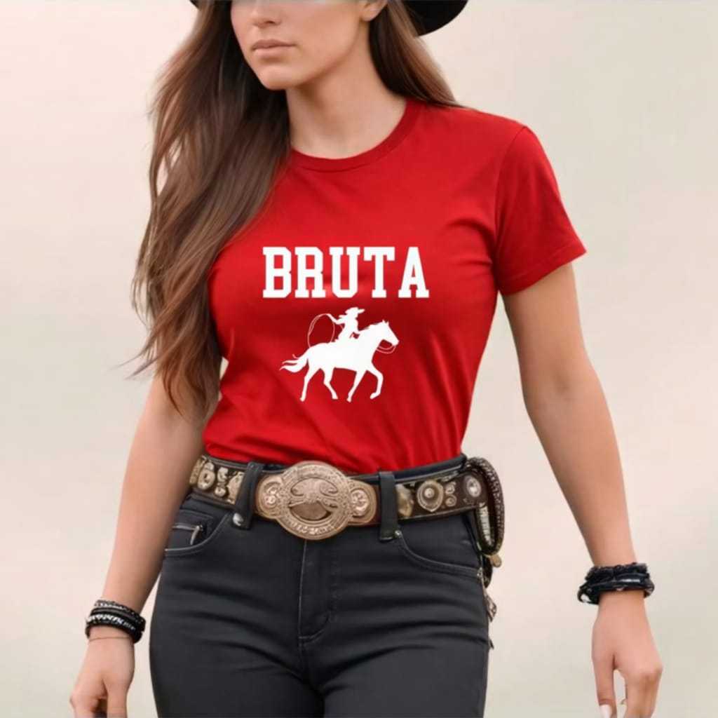 Camiseta Cavalo Mulher Laço Bruta Feminino Modelo Country Tendência 100% Algodão Camiseta Feminina