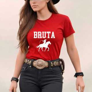 Camiseta Cavalo Mulher Laço Bruta Feminino Modelo Country Tendência 100% Algodão Camiseta Feminina