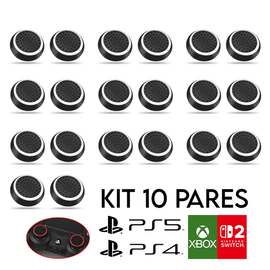 Kit 10 Pares 20 unidades de Grip Silicone Botão Ps3 Ps4 Ps5 Xbox Wii Switch 2 em Oferta na Shopee