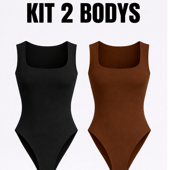 Kit 2 Body Feminino Decote Quadrado Liso Tecido Suplex Alça Larga Verão 2025