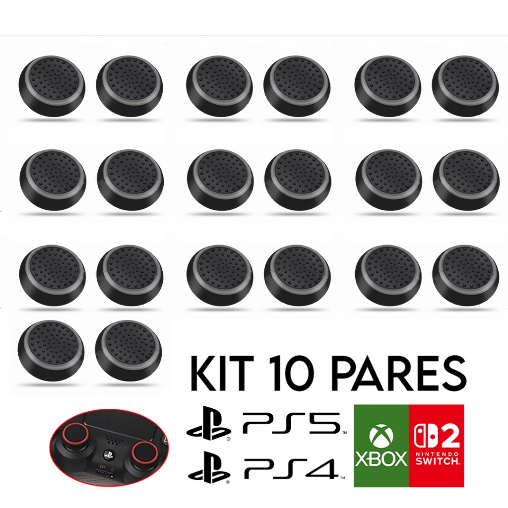 Kit 10 Pares 20 unidades de Grip Silicone Botão Ps3, Ps4, Ps5, Xbox, Wii e Switch 2 Antiderrapante. em Oferta na Shopee