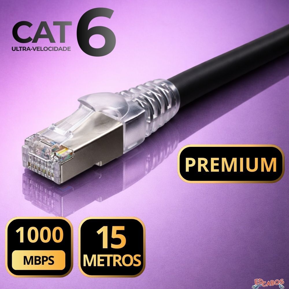 CABO DE REDE CAT6 15 METROS PREMIUM PRETO 1000MBPS em Oferta na Shopee