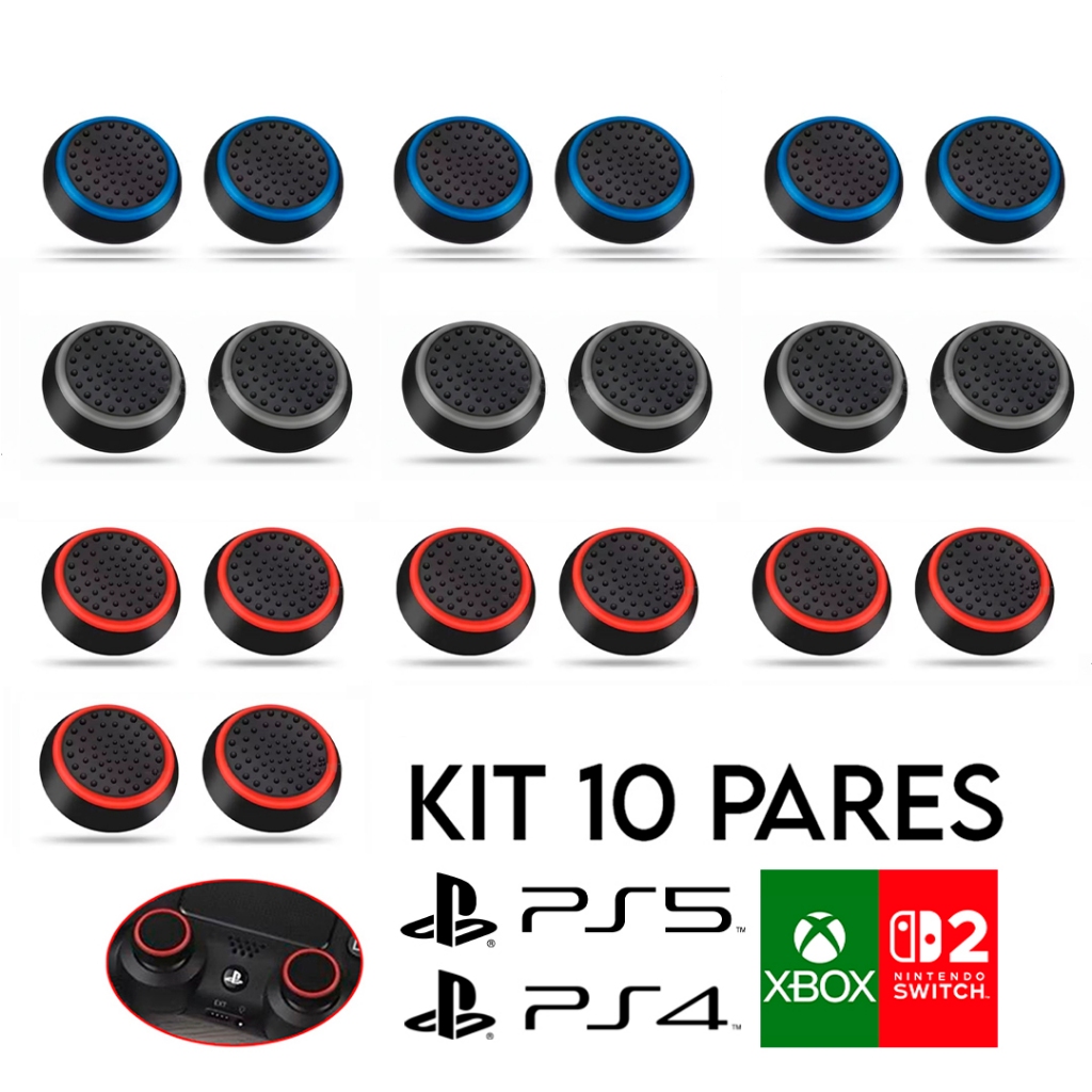 Kit Com 10 Pares - 20 unidades de Grip Para Controle de Silicone Botão Ps3 à Ps5, Xbox, Switch 2 e Wii em Oferta na Shopee