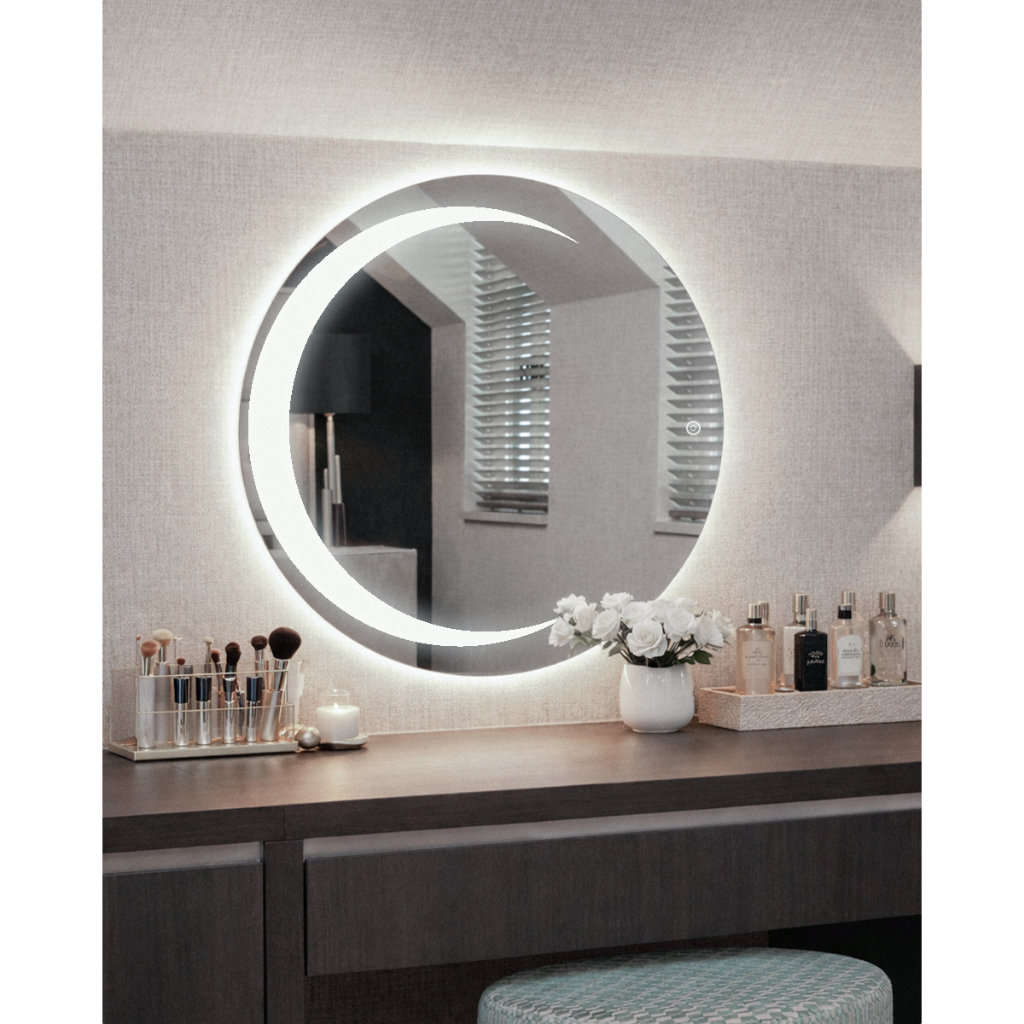 Espelho Redondo 60x60cm Meia Lua com LED Quente/Frio Decorativo Moderno Pinterest Fácil Instalação