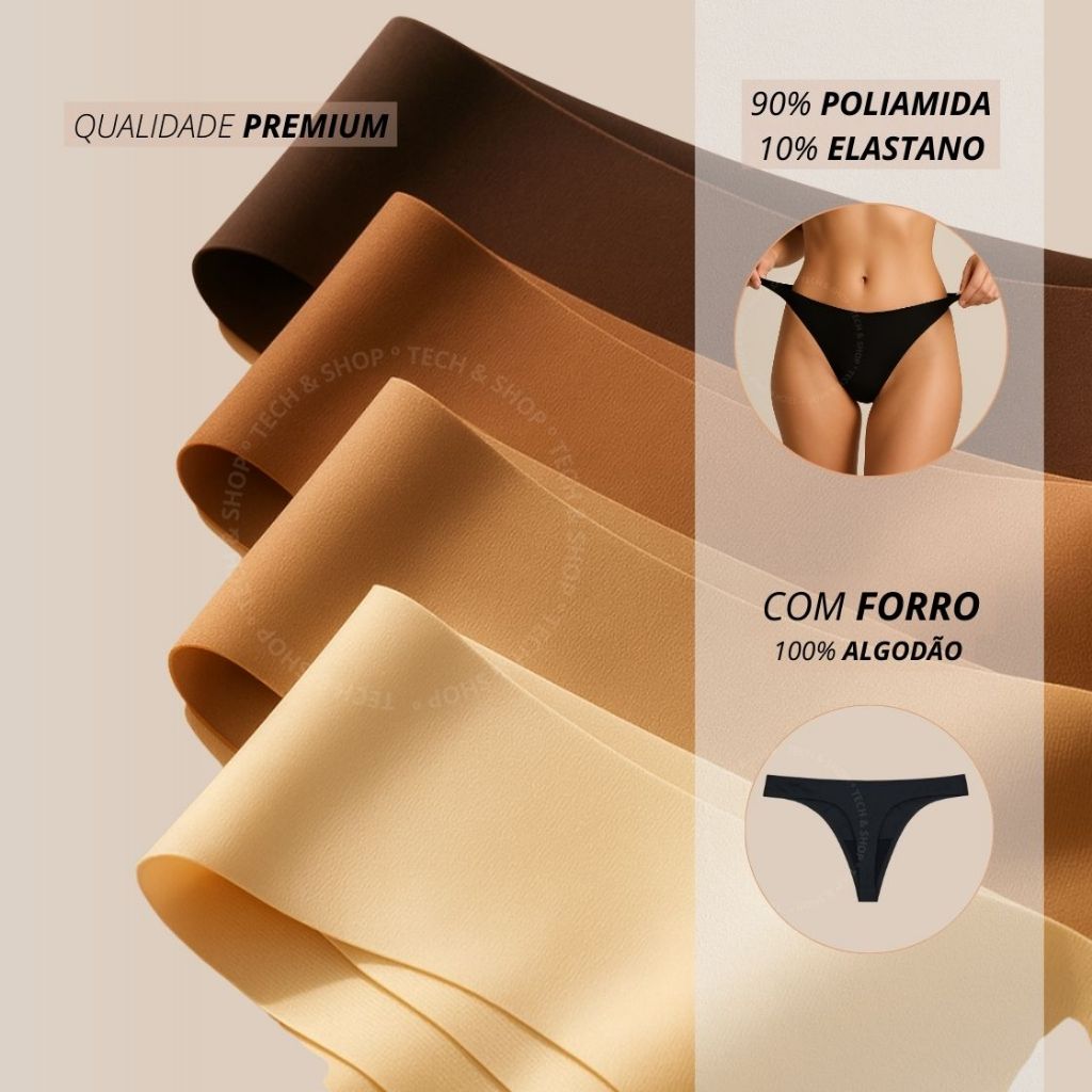 Kit até 8 Calcinhas Fio Dental Poliamida Premium Toque Macio e Confortável