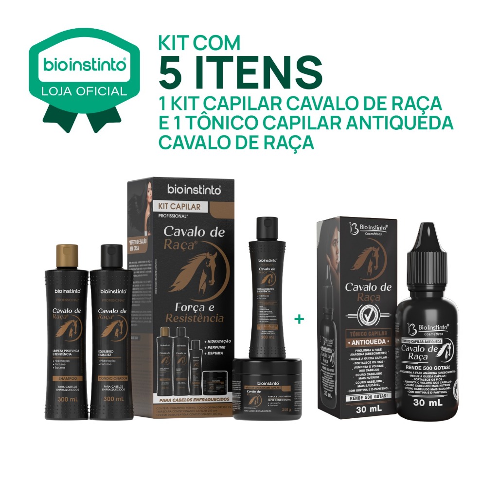 KIT CAVALO DE RAÇA + TÔNICO CAPILAR Bio Instinto Anti Queda Brilho Força Crescimento Beleza Frizz em Oferta na Shopee