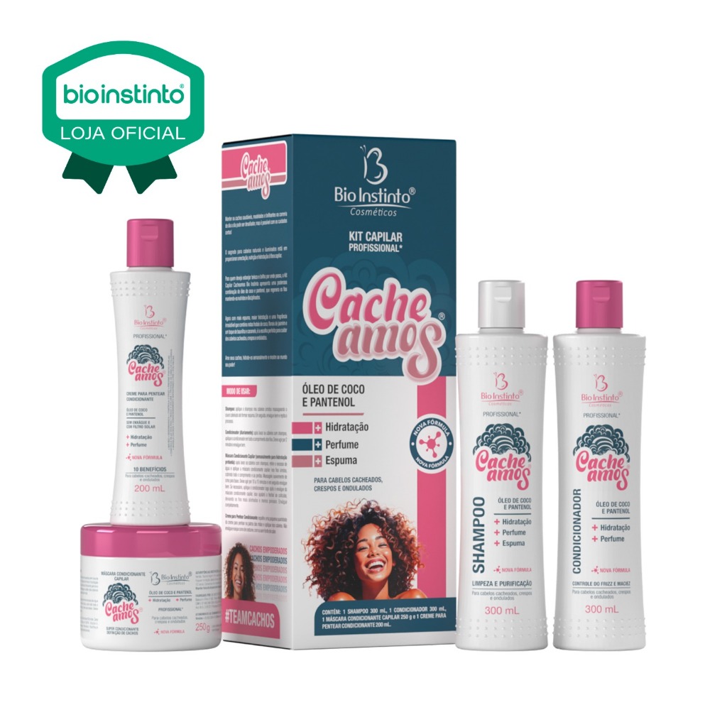 01 KIT CAPILAR CACHEAMOS Bio Instinto 4 Itens Hidratação cacheados ondulados crepos Redução Frizz em Oferta na Shopee