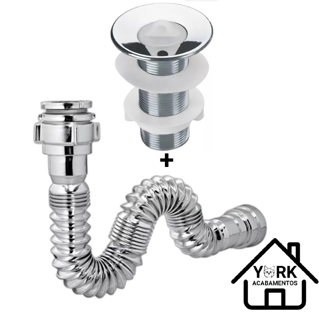 Kit Válvula Lavatório METAL Cromada 7/8 Cuba Sifão Universal Sanfonado Extensivo Branco ou Cromado em Oferta na Shopee