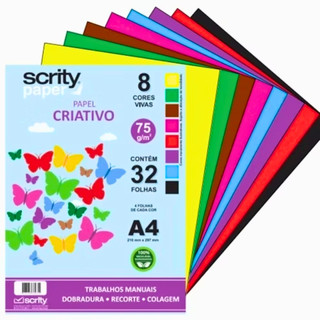 Papel Criativo 8 Cores 32 Folhas A4  75g/m² - Scrity