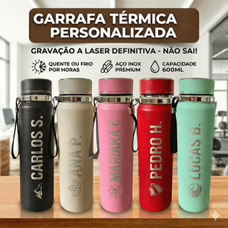 Garrafa Térmica Inox 1L com alça Personalizada Com Nome Logo Time