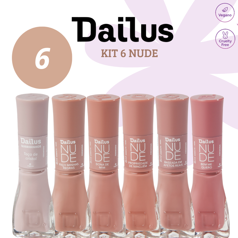 DAILUS UNHAS - KIT 6 ESMALTES CLAROS - ROSA | NUDE