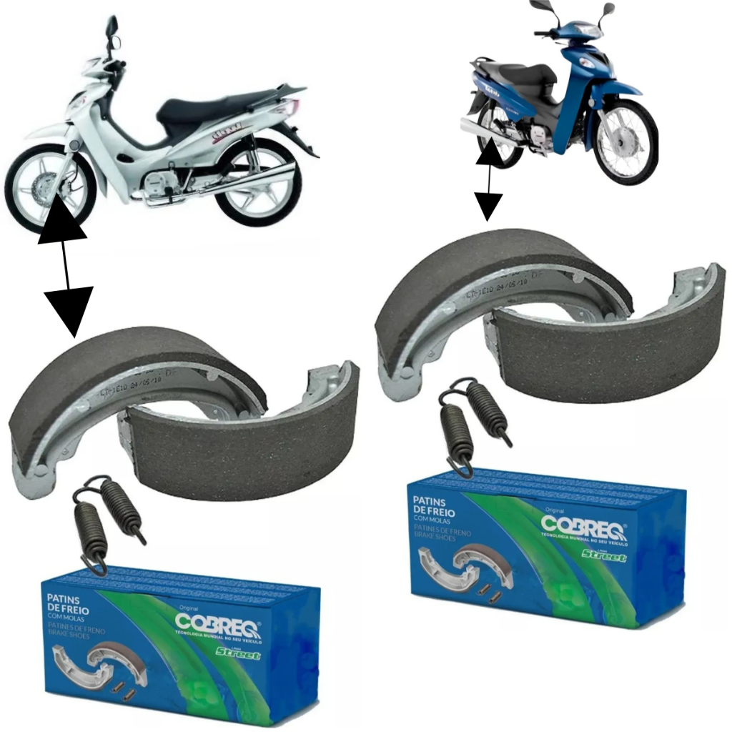 Kit Jogo Lona Sapata Freio Dianteira/Traseira SUNDOWN WEB100 2002 2003 2004 2005 2006 a 2011 Cobreq
