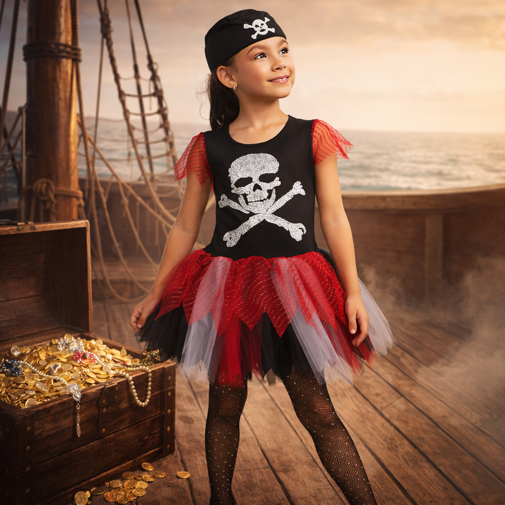 Fantasia Infantil Pirata Menina Festa Carnaval + Brinde Tic-Tac Piratinha Envio Imediato