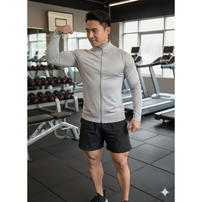 Camisa de manga longa com zíper, com proteção UV, Leve, caminhada, academia