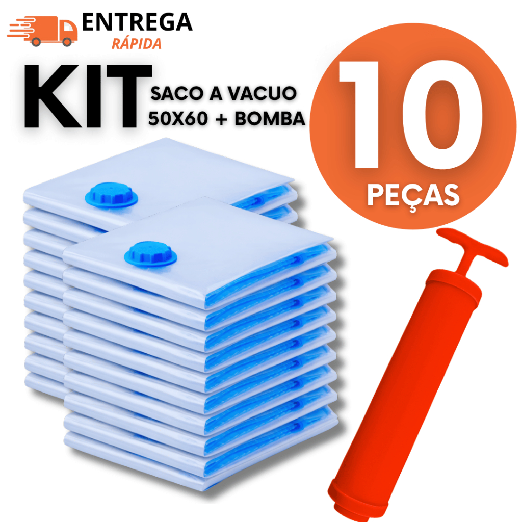 Compactador a Vácuo Saco 50x60 com Bomba Manual Grande para Guardar Roupas Mala Viagem Guarda Roupa