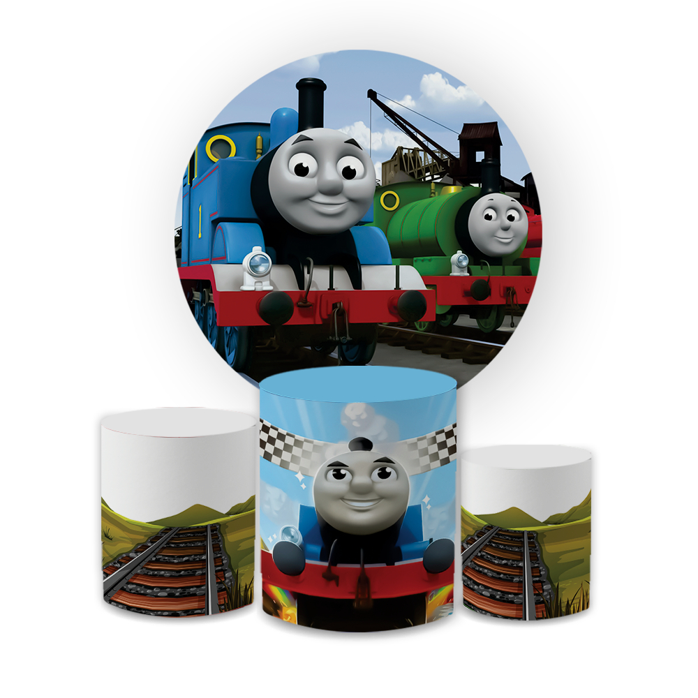 Kit Capa Painel   +  Trio Cilindro Tomas e Amigos Decoração Festa Trem Infantil Lançamento Exclusivo