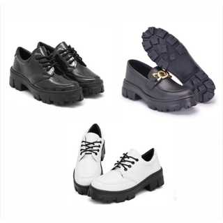 Mocassim feminino preto com cadarço+ mocassim feminino branco com cadarço+ mocassim feminino preto e dourado