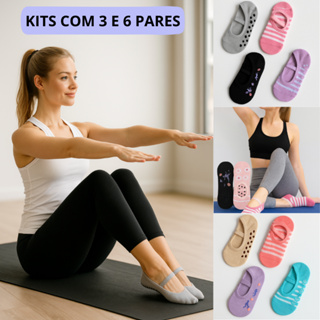 Kit Pares de Meia Sapatilha Antiderrapante Pilates Yoga Hidroginástica segura e confortável em Oferta na Shopee