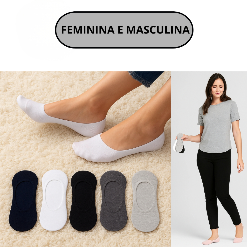 Kit  Pares de Meia Sapatilha Soquete Invisível com Silicone Masculino e Feminino em Oferta na Shopee