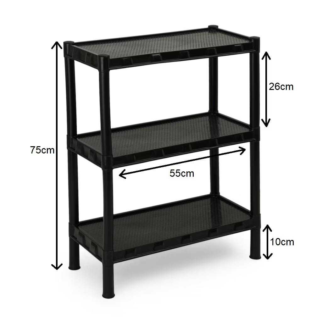 Estante Modular Plástico Preta Com 3 Prateleiras Estante para Livros Sapateira