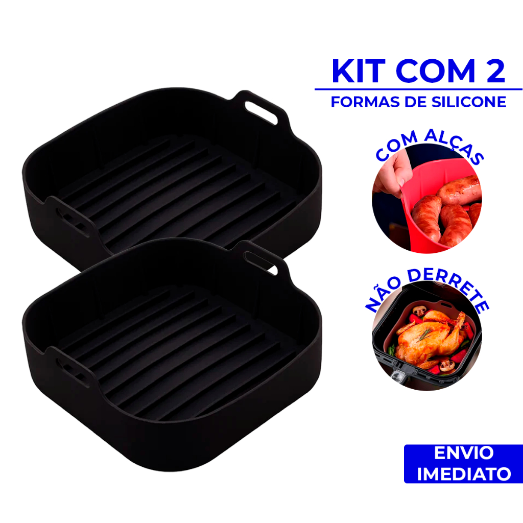 Kit 2 Forma de Silicone Air Fryer Grande 20CM Assadeira Fritadeira Quadrada em Oferta na Shopee