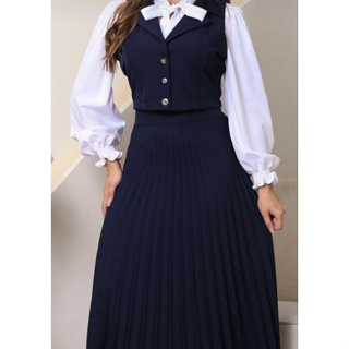Conjunto Saia Plissada + Colete Com Elástico na parte de trás da Cintura Look Minimalista Chic em Oferta na Shopee