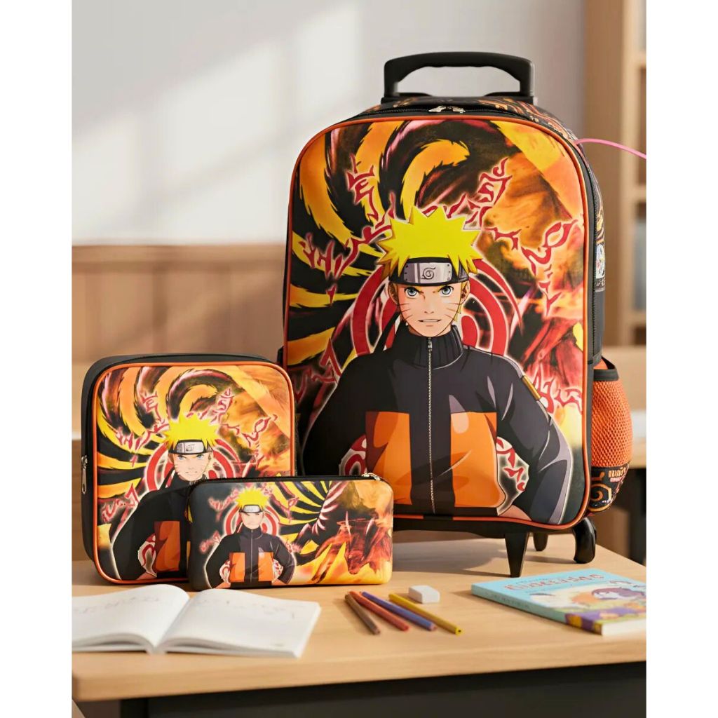 Mochila Escolar Naruto Kit Com Lancheira E Estojo Menino e Menina Impermeável de Carrinho em Oferta na Shopee