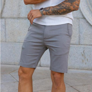 Bermuda Chino Alfaiataria Masculina Básica Bermuda Casual Social Alfaiataria Cinza Skinny Masculina