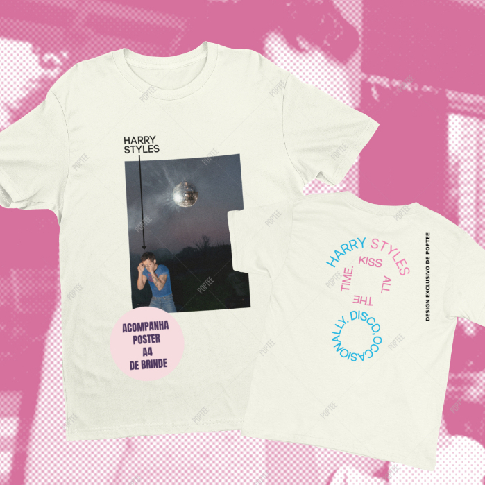 CAMISETA HARRY STYLES KISS ALL THE TIME. DISCO, OCCASIONALLY. ALGODÃO