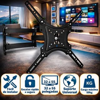 Suporte de Parede Articulado Reforçado p/ TV 32'' a 55'' com Parafusos – Ajustável e Seguro em Oferta na Shopee