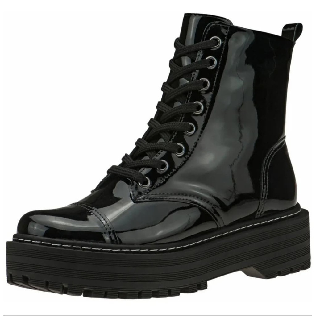 Bota Coturno Feminino Preto Zíper Lateral Solado Alto Plataforma