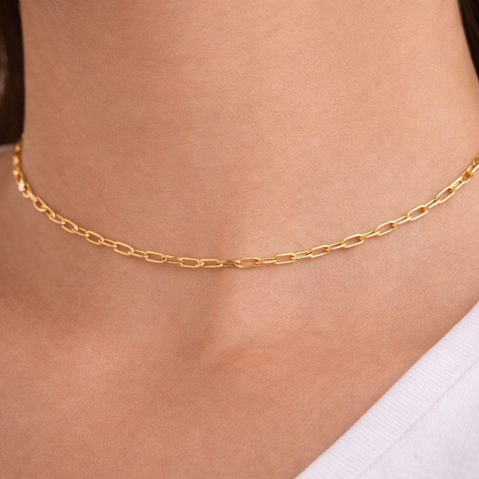 Colar Corrente Feminina Elo Oval Grande Dourado Elegante para Festa e Dia a Dia Banhada a Ouro 18k